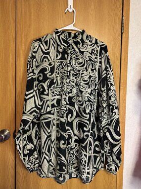 GOOUCH VTG Button Up Shirt LARGE Abstract Silk Art Lightweight Casual Beach